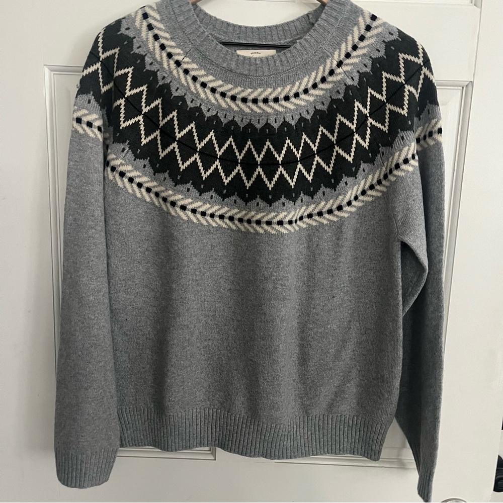 Weatherproof Gray Fair Isle Crewneck Sweater